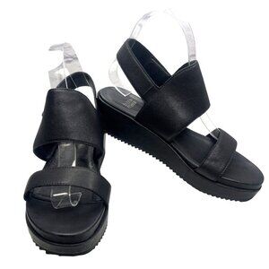 Eileen Fisher leather Black Wedge Sandals Size 7
